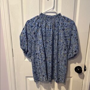 Loft Fashion Blue Smocked Puff Sleeve Blouse